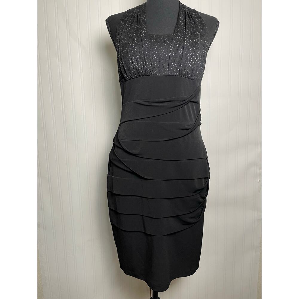 Valerie Bertinelli Womens 8 Halter Polka Dot Tiered Fit Black Dress Y2K Feminine